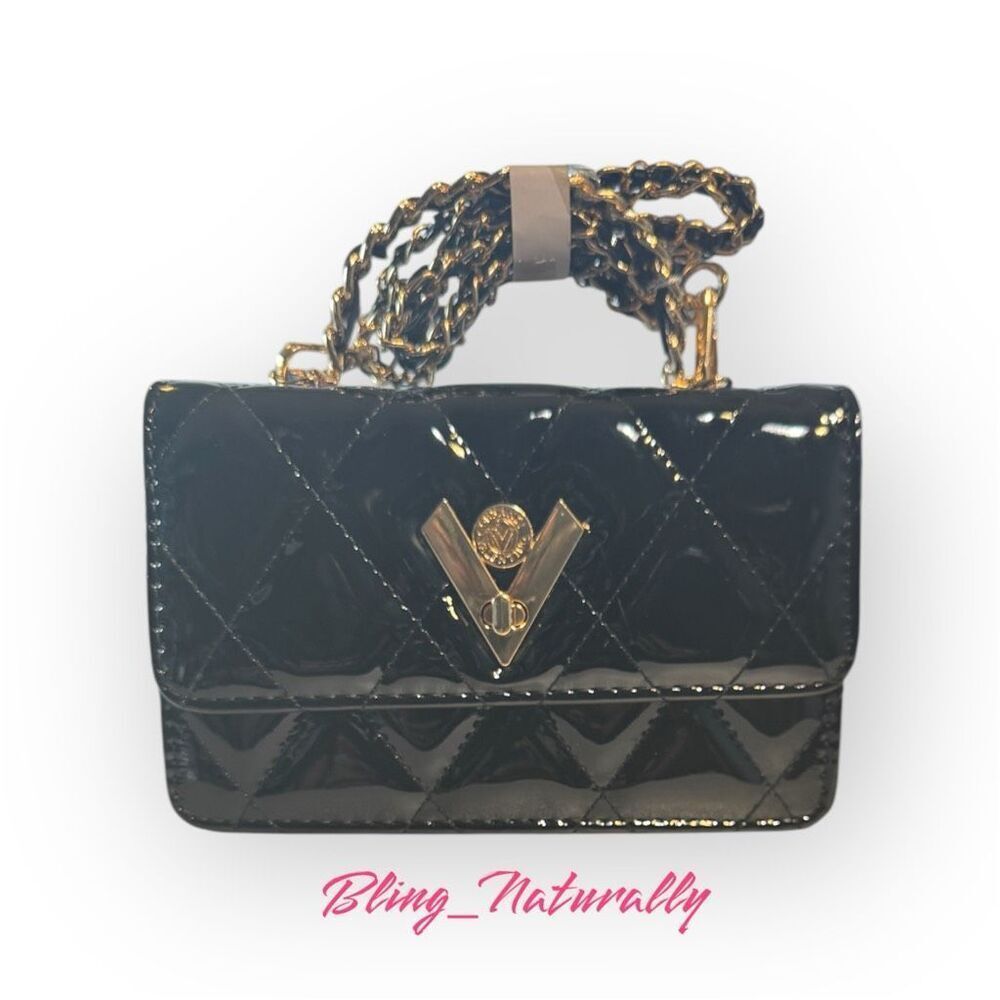 Valentino Orlandi Bleack Vegan Leather Small Crossbody Bag Gold Hardware